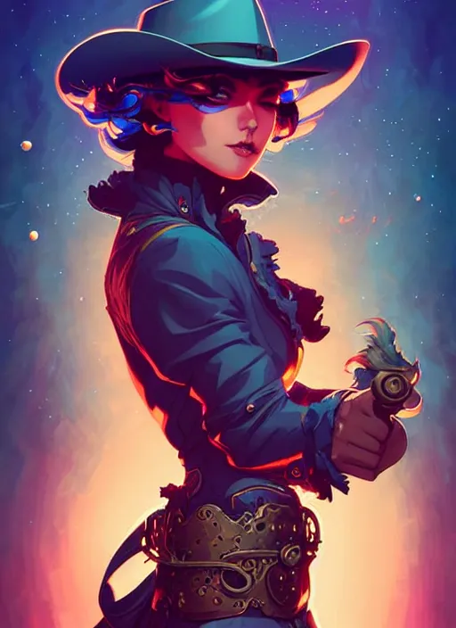 Prompt: style artgerm, joshua middleton, illustration, george foreman as cowboy steampunk warrior, blue hair, swirling water cosmos, fantasy, dnd, cinematic lighting, collectible card art