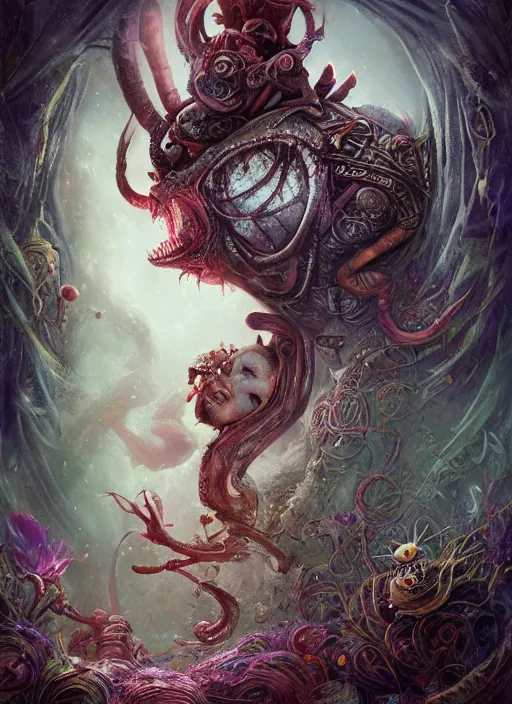 Image similar to alice in wonderland, viking god, alien, highly detailed, cinematic, 8 k, by megan duncanson, benjamin lacombe, adrian borda, stanley artgermm, tom bagshaw, craig mullins, carne griffiths, ayami kojima, beksinski, giger, trending on deviantart, hyper detailed, horror, full of colour