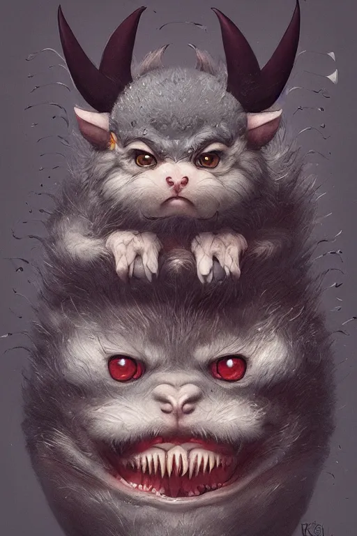 Prompt: a portrait of a cute japanese devil animal illustrated by miyazaki by karol bak, james jean, tom bagshaw, rococo, sharp focus, trending on artstation, cinematic lighting, hyper realism, octane render, 8 k, hyper detailed, vivid, ultra detailed, highly detailed