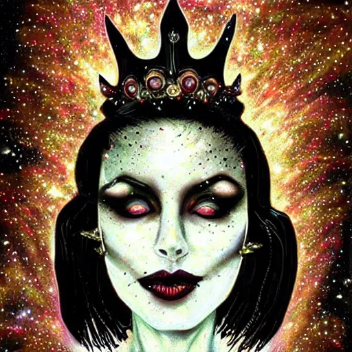 Image similar to queen vampire woman portrait made out of galaxies, beautiful, cyborg, tim burton comic book art, realistic