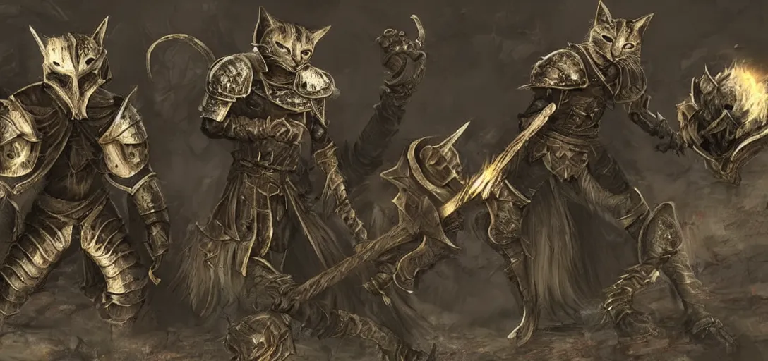 Image similar to Dark souls style armor wearing cute cats