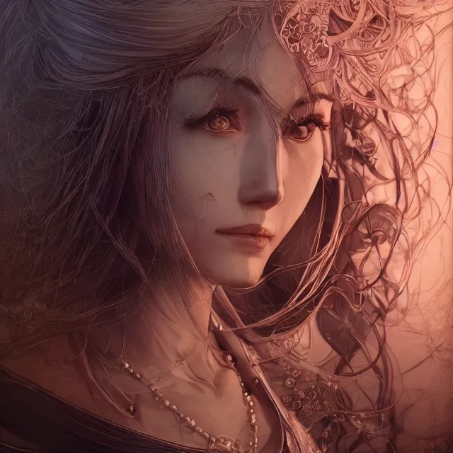 Image similar to the portrait of the lawful evil sorceress lawyer as an absurdly beautiful, graceful, elegant, sophisticated, anime teen, an ultrafine hyperdetailed illustration by kim jung gi, irakli nadar, intricate linework, bright colors, octopath traveler, final fantasy, unreal engine 5 highly rendered, global illumination, radiant light, detailed and intricate environment