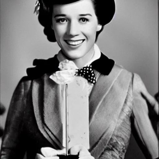 Prompt: a high resolution photo of young julie andrews as mary poppins, 4 khd, award winning photography.