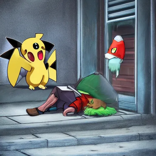 Image similar to homeless pokemon photorealistic