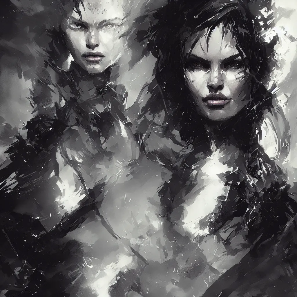 Prompt: portrait of a Dark Sorcerer Woman, dramatic lighting, illustration by Greg rutkowski, yoji shinkawa, 4k, digital art, concept art, trending on artstation