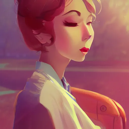 Image similar to a beautiful woman in 1950\'s fashion, park landscape, 4k, anime key visual, lois van baarle, ilya kuvshinov, rossdraws, artstation