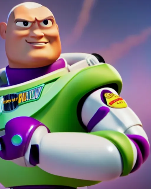 Image similar to Film still close-up shot of Dwayne Johnson as Buzz Lightyear in the movie Toy Story 3. Photographic, photography