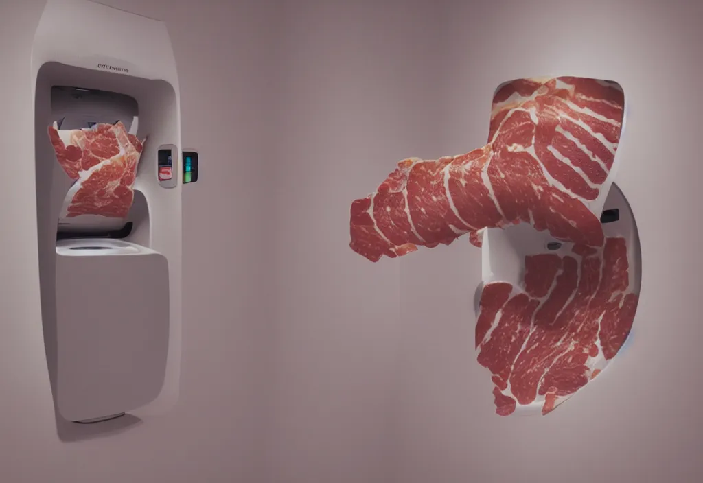 Prompt: 3 d 🥓 popping out of hand dryer, volumetric lighting, creterion collection, shot on 7 0 mm, instax