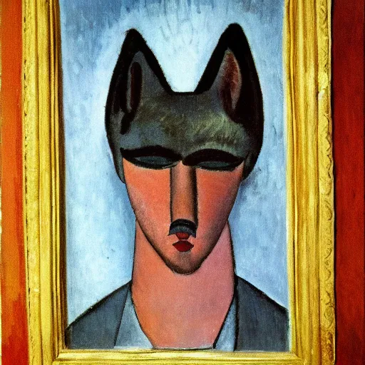 Image similar to retarded wolf portrait, amedeo modigliani