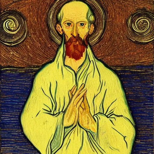 Image similar to God as a being of pure light in the style of van gohg