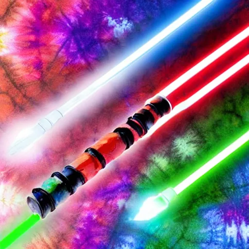 Image similar to a light saber made of tie dye colors inside