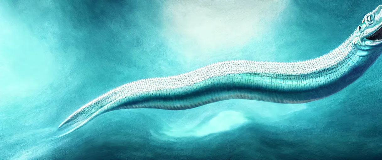 Image similar to hyperrealistic very intricate pearlescent white leviathan swallowing the earth digital painting concept art james white cinematic soft glow teal lighting high angle hd 8k sharp shallow depth of field