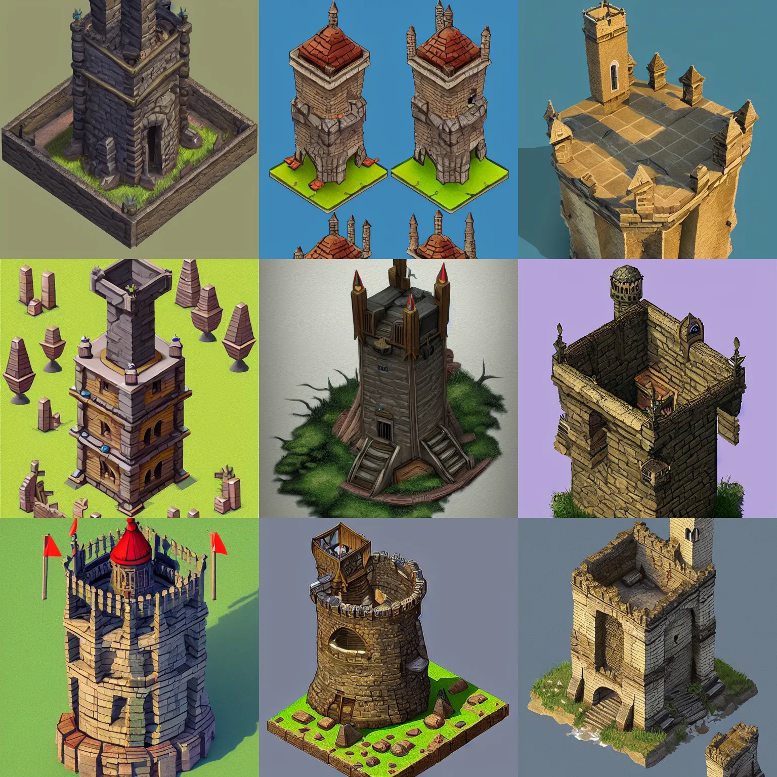 Prompt: medieval tower, isometric game asset, artstation