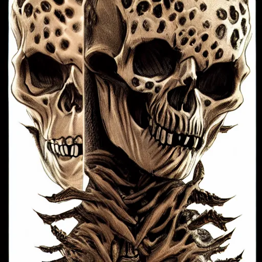 Image similar to Skull that look too much like skull!, crypt lurker!!, grasp of darkness!!!, pitchburn devils8k CG character rendering of a spider-like hunting female on its back, fangs extended, wearing a leopard-patterned dress, set against a white background, with textured hair and skin.