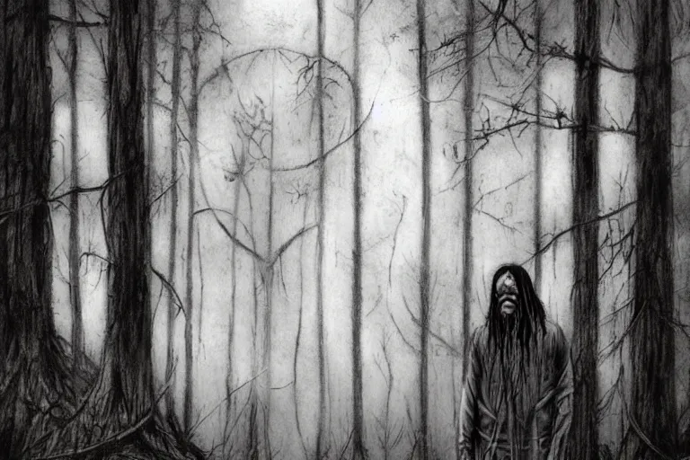 Image similar to mad native american skinwalker in grim forest artwork by ben templesmith