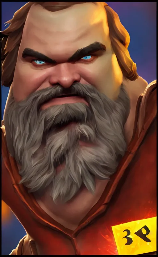 Image similar to Jack Black as a character in the game League of Legends, with a background based on the game League of Legends, detailed face, old 3d graphics