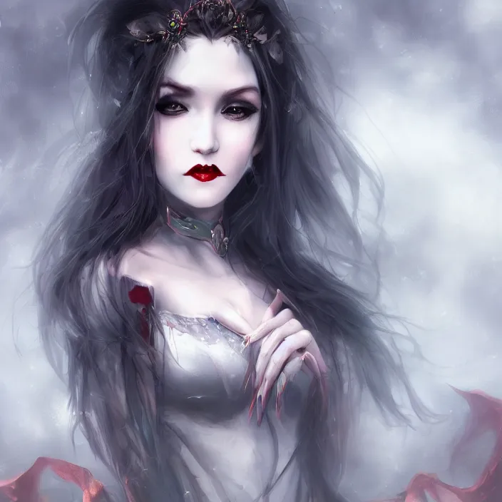 Prompt: portrait photograph of an extremely beautiful!!!! vampire queen, looking at the camera!!. super resolution. Extremely detailed. bokeh!!!!! trending on artstation.
