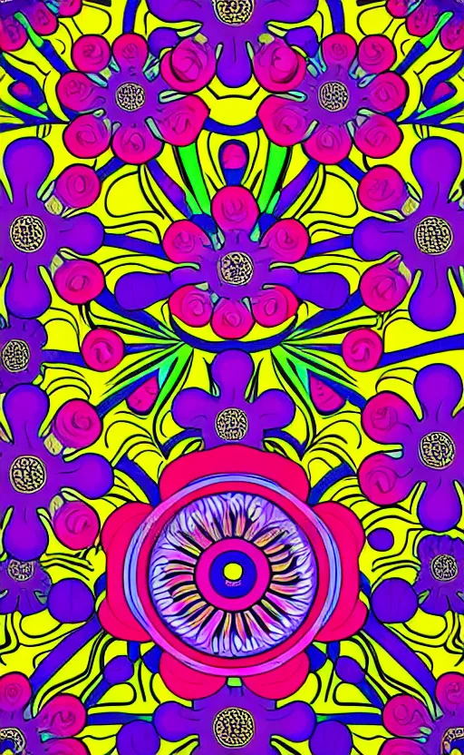 Image similar to fantastic flowers trippy, psychedelic, wide angle shot, white background, vector art, illustration by frank frazetta