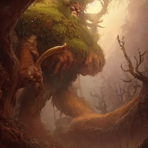 Prompt: a detailed full body portrait of a forest giant, by justin gerard and greg rutkowski, digital art, realistic painting, dnd, character design, trending on artstation