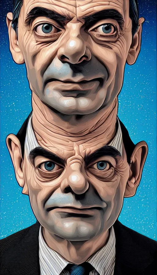 Image similar to a portrait of Mr. Bean, italian futurism, Dan Mumford, da vinci, Josan Gonzalez