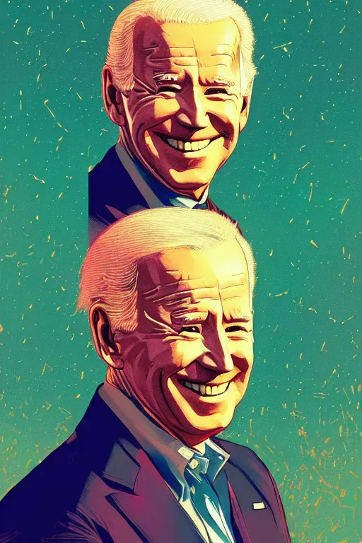 Prompt: portrait of joe biden, smiling down from above turning slightly ( ( ( away ) ) ), artstation winner by victo ngai, kilian eng and by jake parker vibrant colors, winning - award masterpiece, fantastically gaudy, aesthetic octane render, 8 k hd resolution
