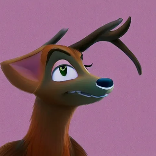 Image similar to style of disney princess and zootopia, anthropomorphic deer, female