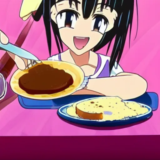 Prompt: mizuki from boku girl eating vegemite on toast disgustedly in anime style