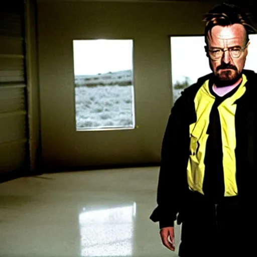 Prompt: Matthew Perry as Walter White on the set of Breaking Bad, 90mm