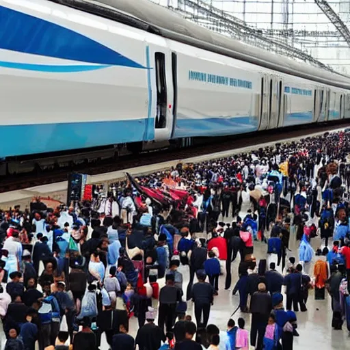Image similar to people railfanning for the new maglev train in china