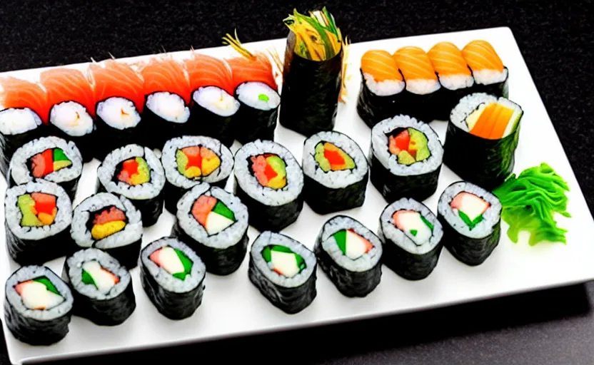 Image similar to a sushi platter in the style of a mechanical computer keyboard