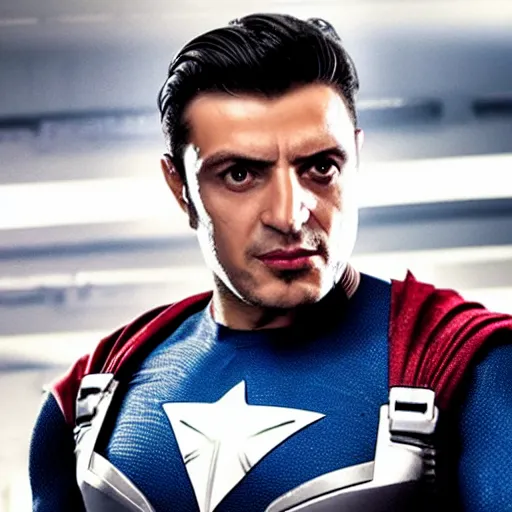 Prompt: Film still of Petro Mostavchuk as superhero, from Marvel