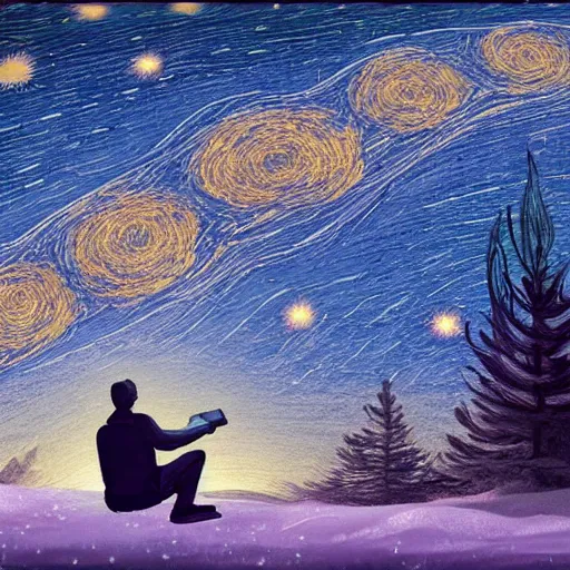 Image similar to a man do stargazing at a starry night, Artstation