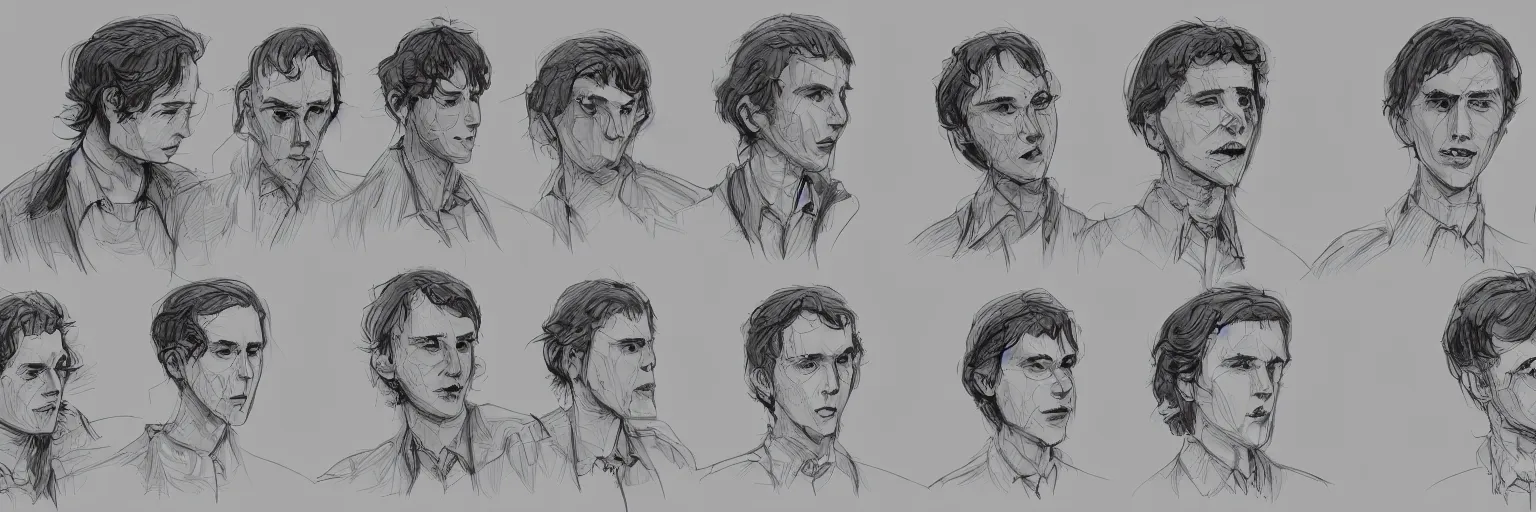 Prompt: character study of julian lage and paul dano, clear faces, wild, crazy, character sheet, fine details, concept design, contrast, kim jung gi, pixar and da vinci, trending on artstation, 8 k, full body and head, turnaround, front view, back view, ultra wide angle