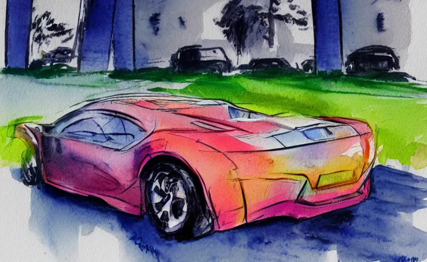 Image similar to colorful watercolor sketch, sport car