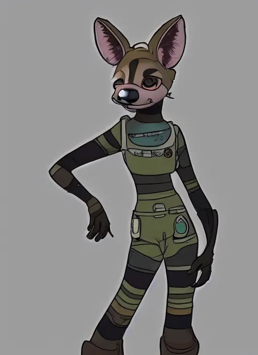 Image similar to digital detailed full body of anthromorphic female hyena, in style of zootopia, zootopia, zootopia, fursona, furry, furaffinity, 4 k, deviantart, furry art, fursona art, wearing astronaut outfit, in style of zootopia, hyena fursona, cyberpunk, female, detailed feminine face,