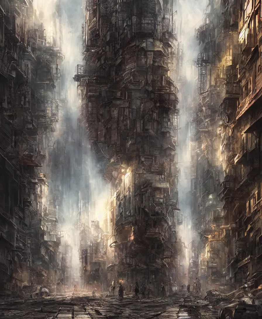 Prompt: concept art matte painting pastels cinematic epic breathtaking urban decay grunge city street