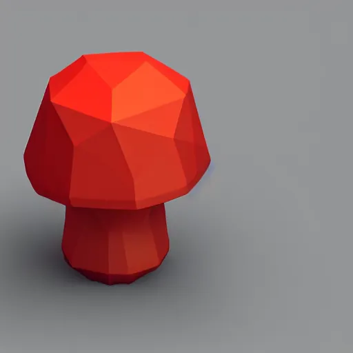 Image similar to Matte 3d low poly icon of a red mushroom, lat lighting, isometric perspective on pure white background, soft shadows, 3d render,