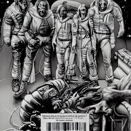 Image similar to the crew of the nostromo playing dungeons & dragons, alien 1 9 7 9, ron cobb, highly detailed, comic book, science fiction, used future