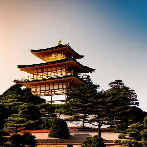 Prompt: Photo of ginkakuji temple, golden hour, golden ratio, beautiful, cinematic, 8k,