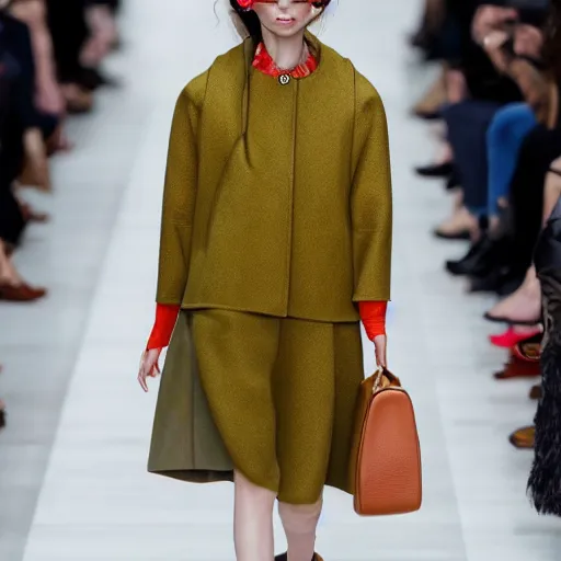 Image similar to goblin girl models the latest in celine fashion on the runway