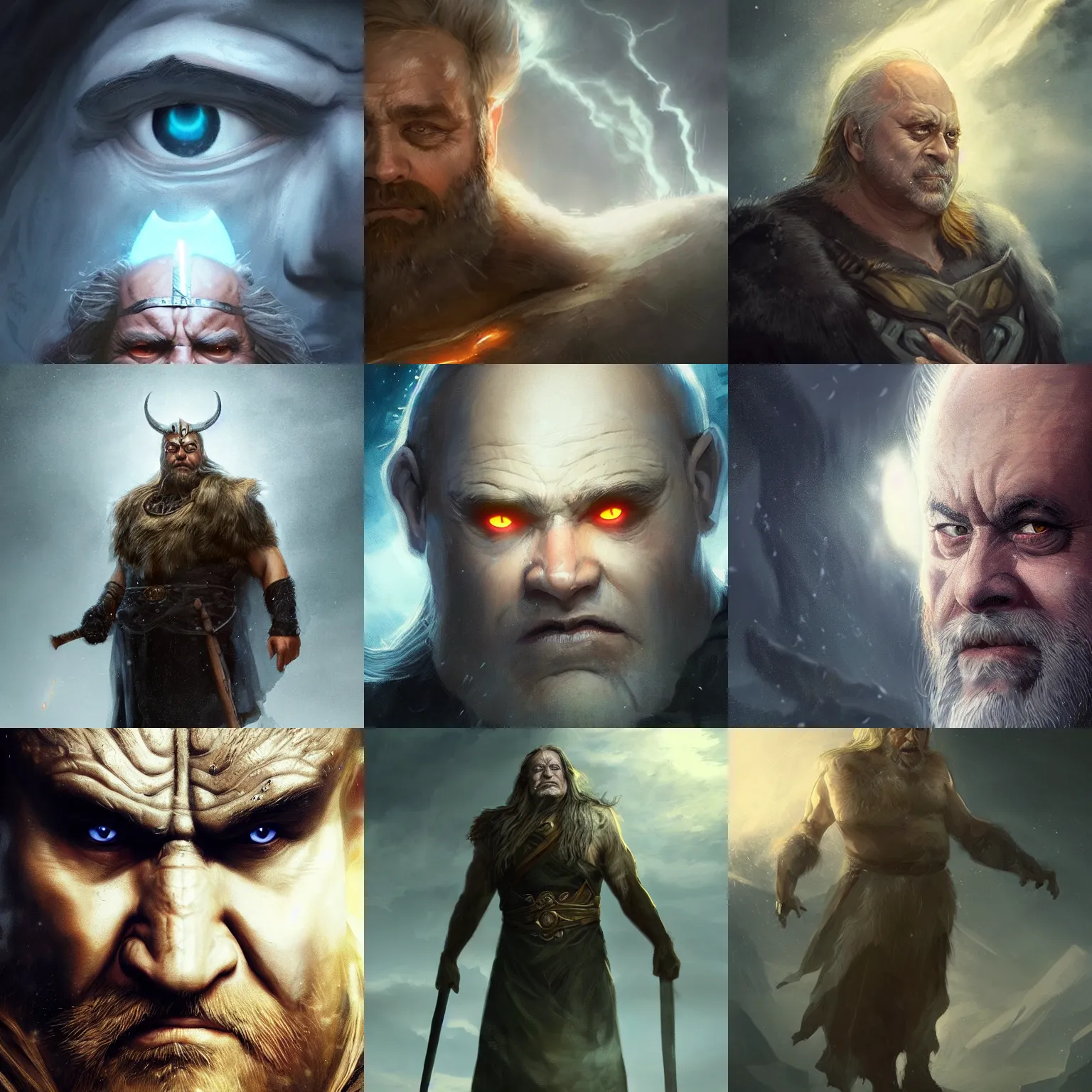 Prompt: a beautiful portrait of a norse god based on Danny Devito with glowing eyes by Greg Rutkowski and Raymond Swanland, Trending on Artstation, cloudy background, ultra realistic digital art