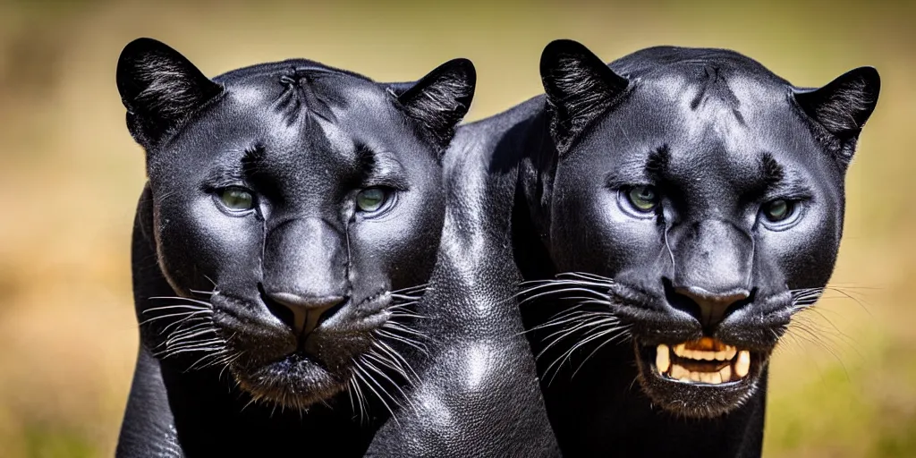 Image similar to a panther, made of smooth black goo, viscous, sticky, full of tar, covered with black goo, posing for a portrait. photography, dslr, color, savanna, wildlife photography, black goo, award winning portrait, animal portrait