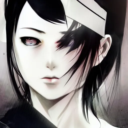 Image similar to heroine, beautiful, sui ishida with black hair art manga, hyperrealistic, highly detailed, a real photographic, digital art, 8 k, character, realistic, portrait, female samurai, symatrical, dark atmospheric lighting, artstation, symetric, lineart