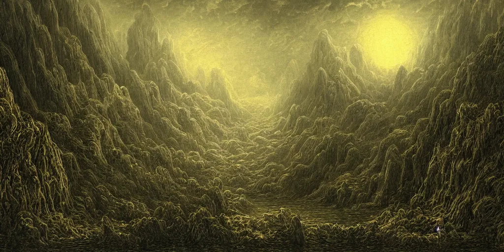 Image similar to a pixel landscape painting with many supernatural creatures, Sinister, horror, created by Gustave Dore, trending on Deviantart, high detail.