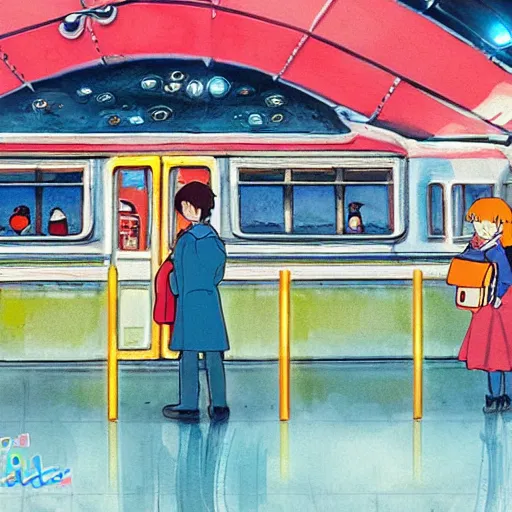 Prompt: Train station, Ponyo art