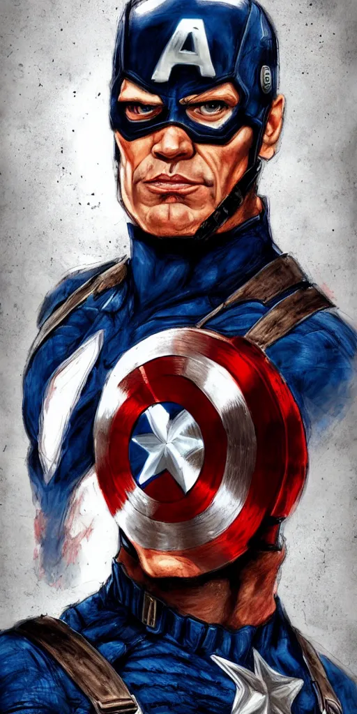 Prompt: captain america played by jim carrey, face portrait, battle shot, hd shot, fantasy art, artstation, comic style