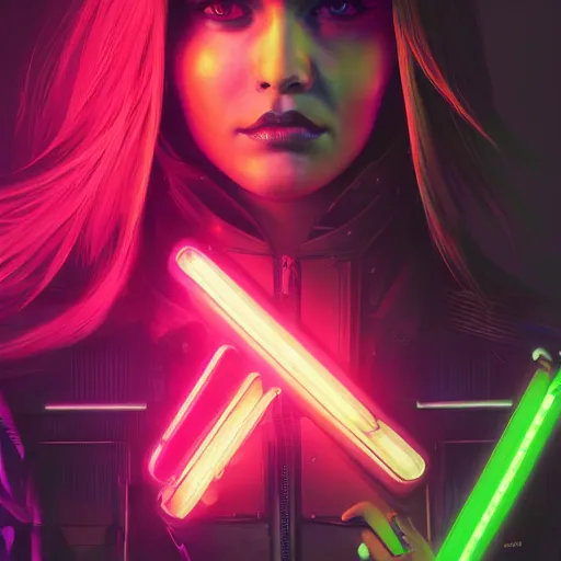 Image similar to a beautiful commission portrait of a canary wearing a neon jacket, futuristic, detailed face, cyberpunk city, deviantart, artstation, art by greg rutkowski, ross tran, professional lighting, neon city, night, raytracing, highly realistic,4k,dramatic,hyperrealism