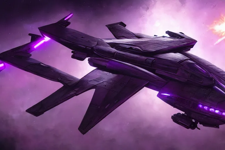 Image similar to alien military fighter spacecraft, purple, futuristic, apocalyptic, by jon aaron kambeitz, katsuhiro otomo, heng z, concept art, insanely detailed, raytracing, octane, unreal engine, trending on artstation