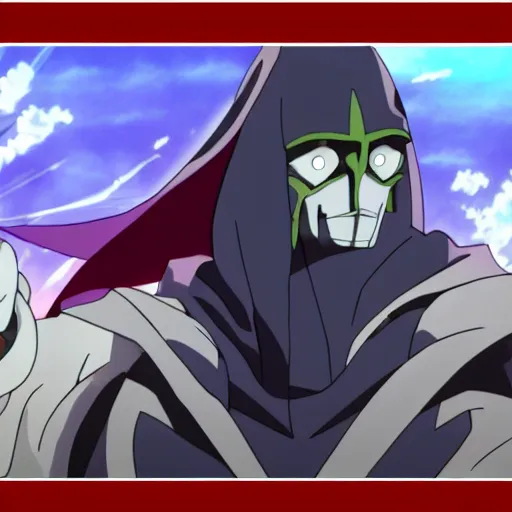 Image similar to Karthus from League of Legends in anime movie, dragonballz, jojo