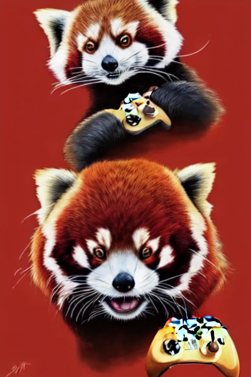 Image similar to red panda playing xbox one, animation pixar style, by pendleton ward, magali villeneuve, artgerm, rob rey and kentaro miura style, golden ratio, trending on art station